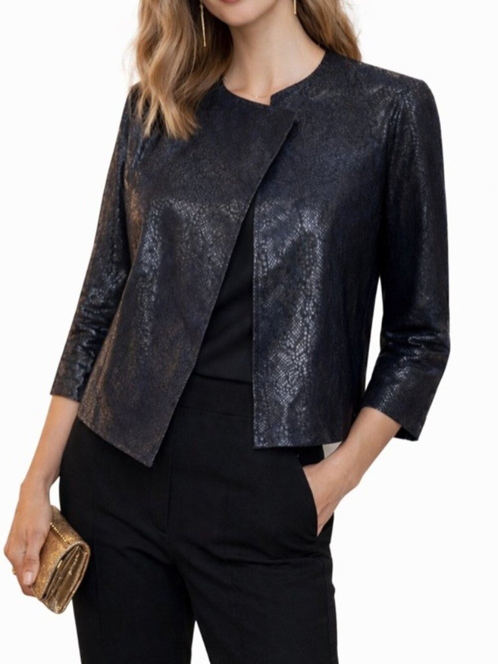 Lafayette 148 New York Shimmering Textured Blazer Midnight Blue